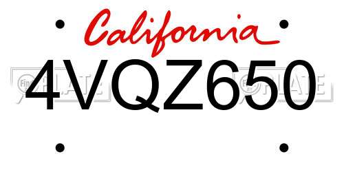 4VQZ650 California License Plate