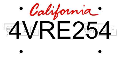 4VRE254 California License Plate