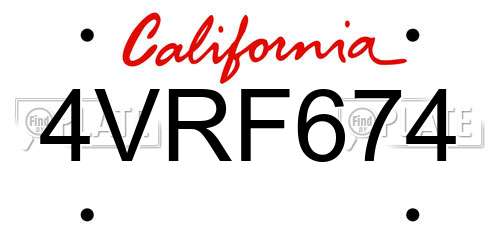 4VRF674 California License Plate