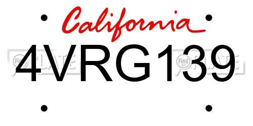 4VRG139 California License Plate