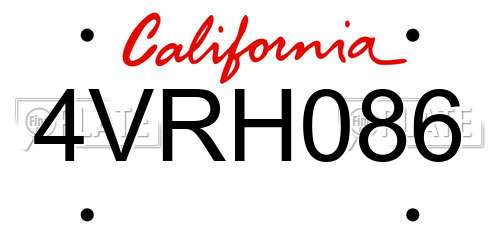 4VRH086 California License Plate