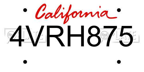 4VRH875 California License Plate