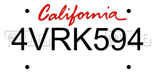 4VRK594 California License Plate