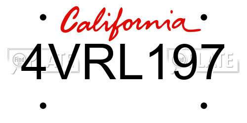 4VRL197 California License Plate