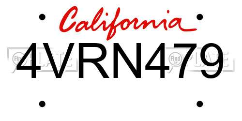 4VRN479 California License Plate