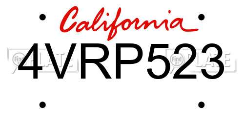 4VRP523 California License Plate