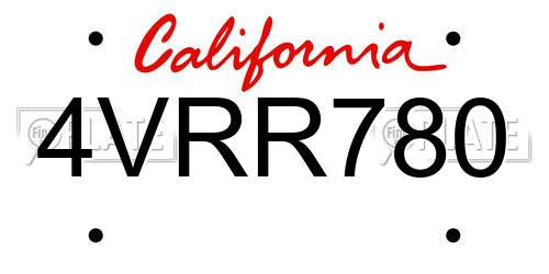 4VRR780 California License Plate