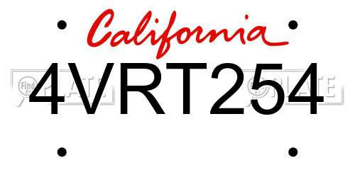 4VRT254 California License Plate