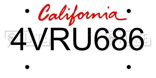 4VRU686 California License Plate