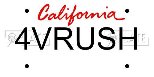 4VRUSH California License Plate