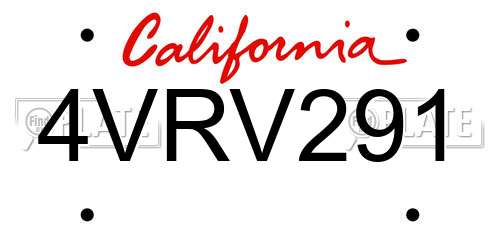4VRV291 California License Plate