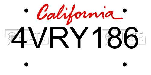 4VRY186 California License Plate