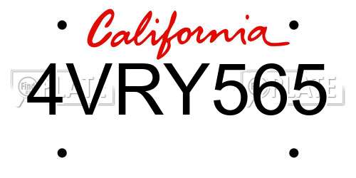 4VRY565 California License Plate
