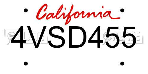 4VSD455 California License Plate