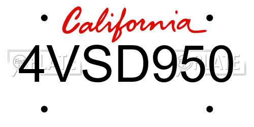 4VSD950 California License Plate