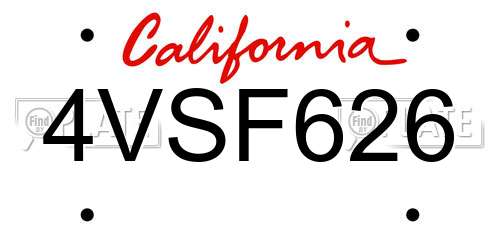 4VSF626 California License Plate