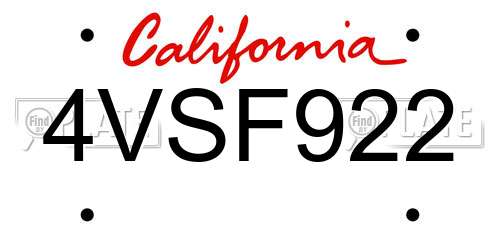 4VSF922 California License Plate