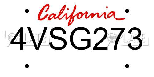 4VSG273 California License Plate