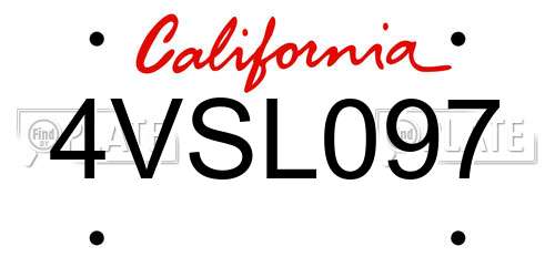 4VSL097 California License Plate