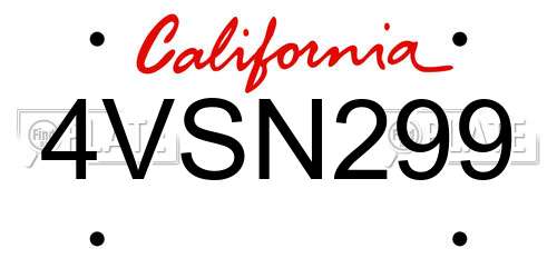 4VSN299 California License Plate