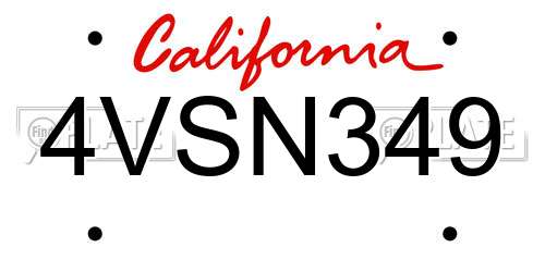 4VSN349 California License Plate