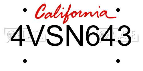 4VSN643 California License Plate