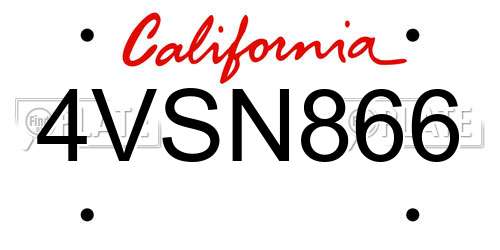 4VSN866 California License Plate