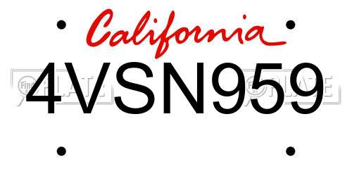 4VSN959 California License Plate