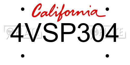 4VSP304 California License Plate