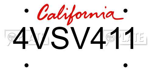 4VSV411 California License Plate