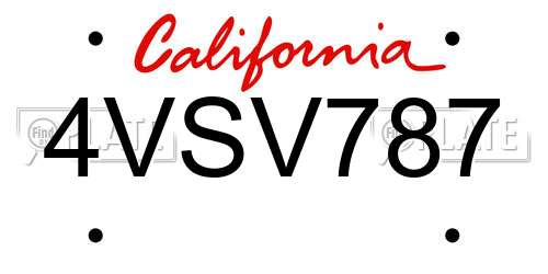 4VSV787 California License Plate