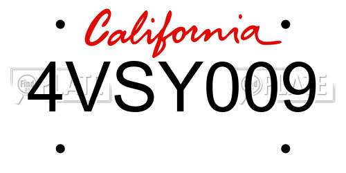 4VSY009 California License Plate