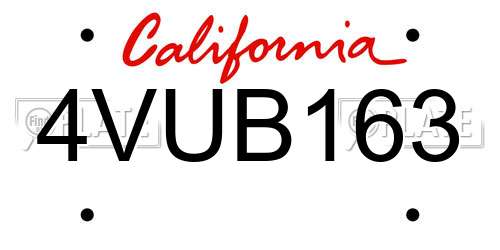 4VUB163 California License Plate