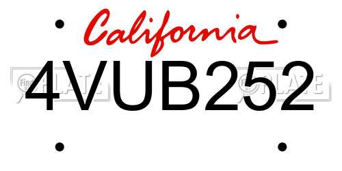 4VUB252 California License Plate