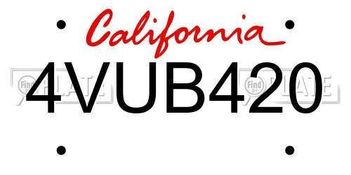 4VUB420 California License Plate