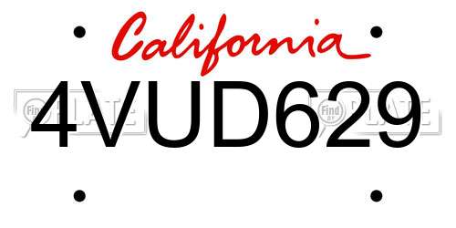 4VUD629 California License Plate