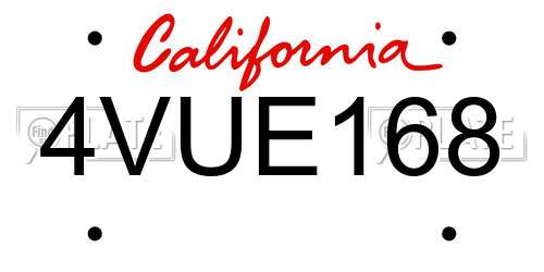 4VUE168 California License Plate
