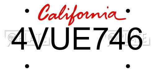 4VUE746 California License Plate