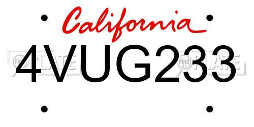 4VUG233 California License Plate