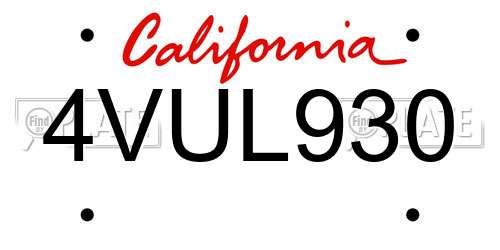 4VUL930 California License Plate