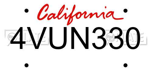 4VUN330 California License Plate