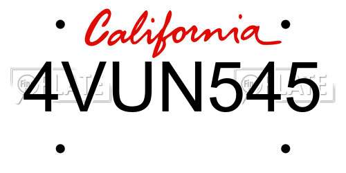4VUN545 California License Plate