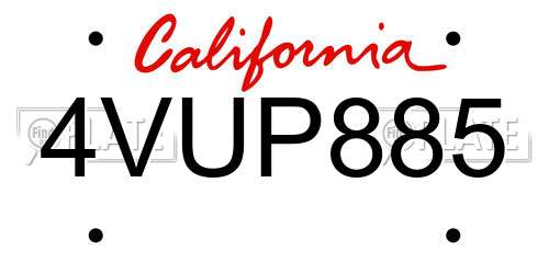 4VUP885 California License Plate