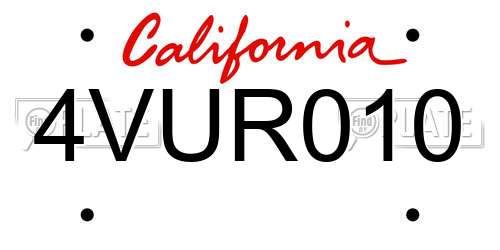 4VUR010 California License Plate