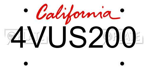 4VUS200 California License Plate