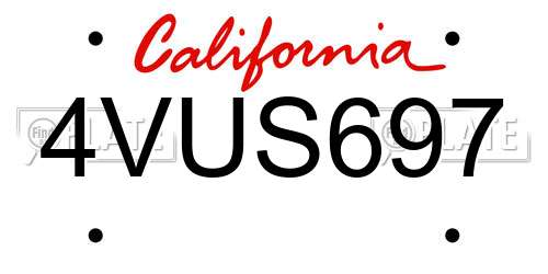 4VUS697 California License Plate