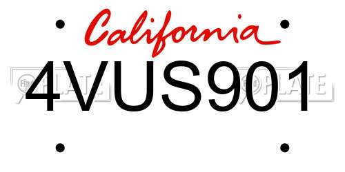 4VUS901 California License Plate