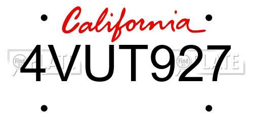 4VUT927 California License Plate