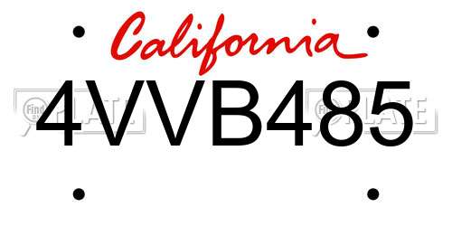 4VVB485 California License Plate