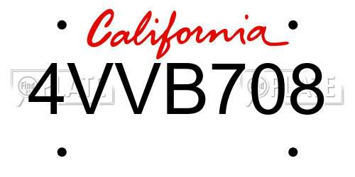 4VVB708 California License Plate